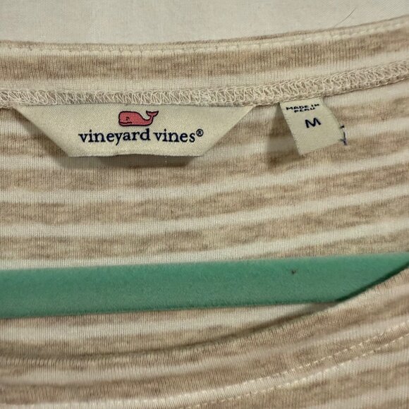 Vineyard Vines Tan Cream Striped Boatneck 3/4‎ Sleeves Top Size M - Picture 2 of 6